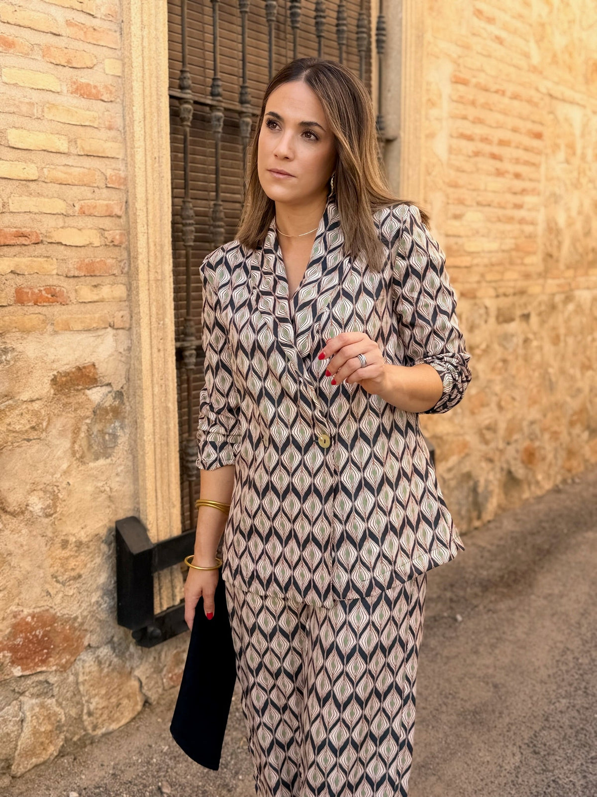 Isabel | Conjunto de blazer y pantalón - Estampado geométrico