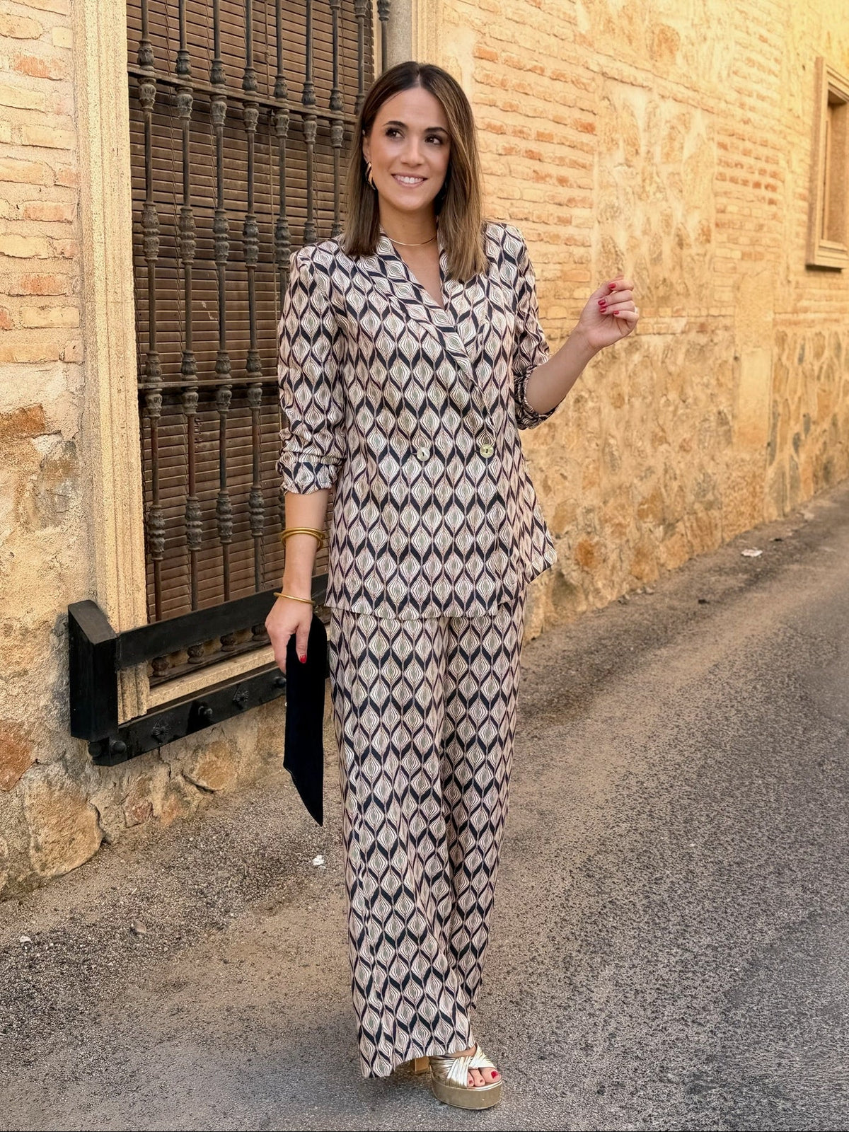 Isabel | Conjunto de blazer y pantalón - Estampado geométrico