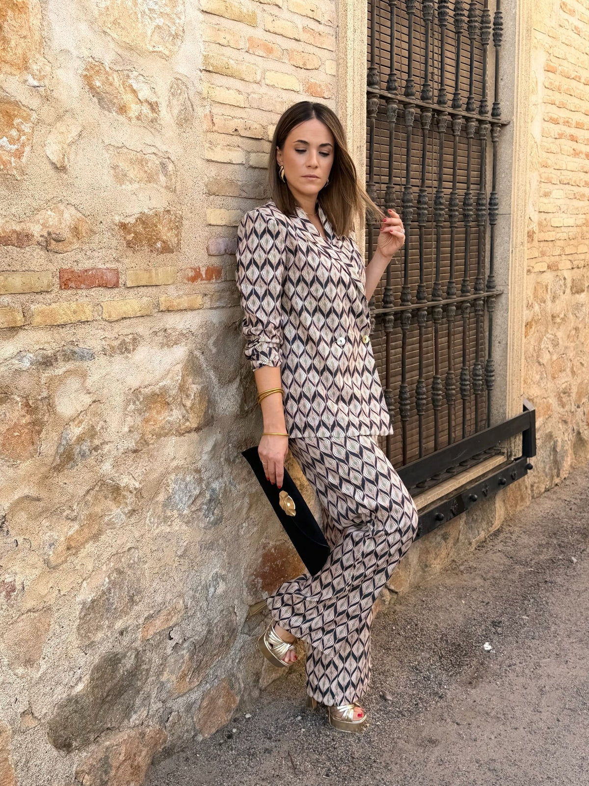 Isabel | Conjunto de blazer y pantalón - Estampado geométrico