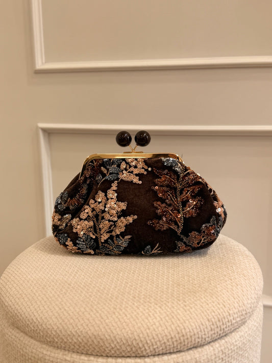 Elisa | Clutch de terciopelo bordado - Marrón