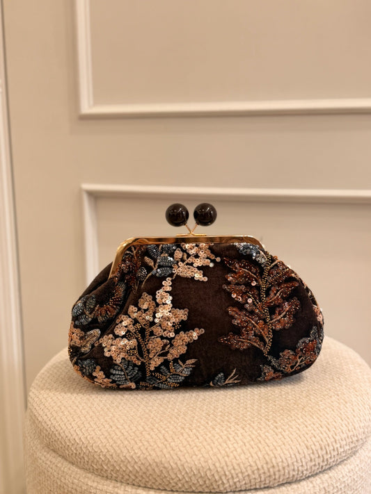 Elisa | Clutch de terciopelo bordado - Marrón