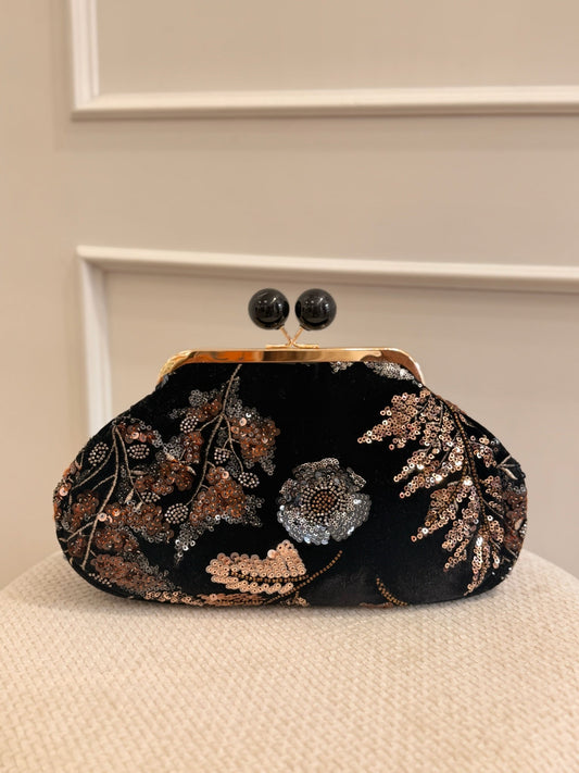 Elisa | Clutch de terciopelo bordado - Negro