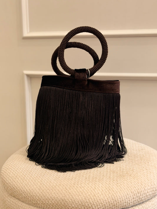Ángela | Bolso saco de flecos - Marrón