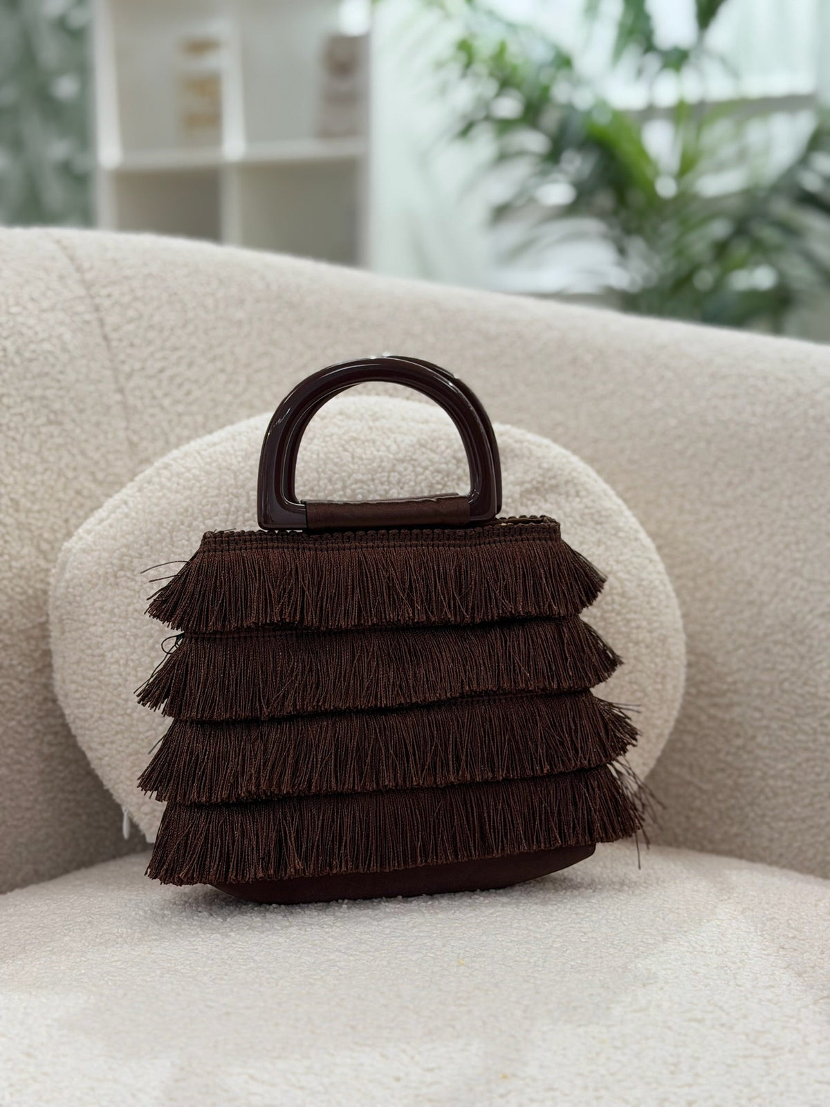 Carolina | Bolso de flecos con asa - Chocolate