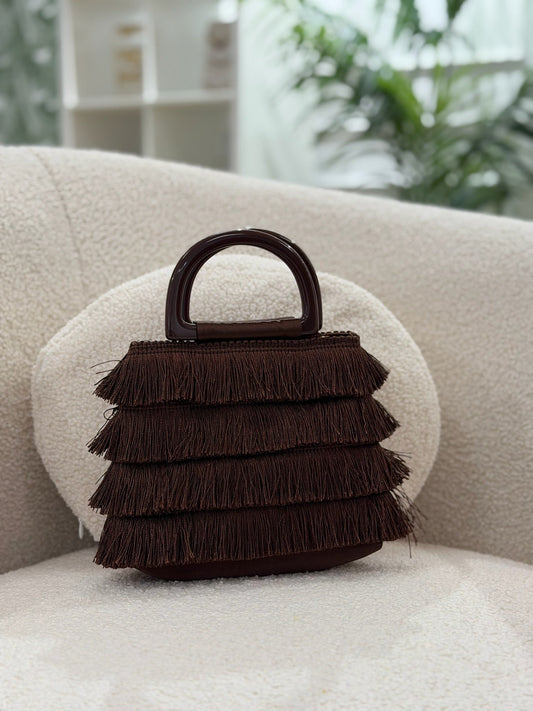 Carolina | Bolso de flecos con asa - Chocolate