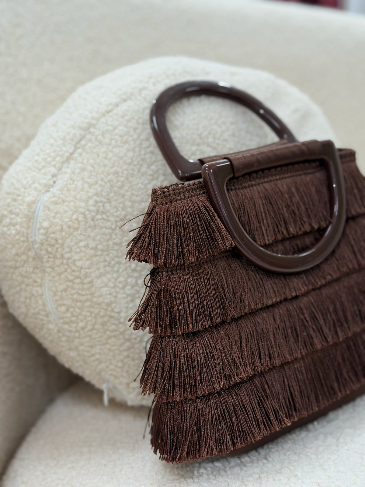 Carolina | Bolso de flecos con asa - Chocolate