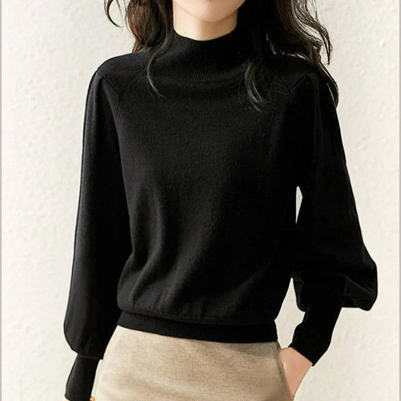Jersey de mujer con mangas farol y cuello redondo