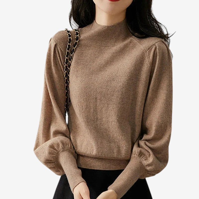 Jersey de mujer con mangas farol y cuello redondo
