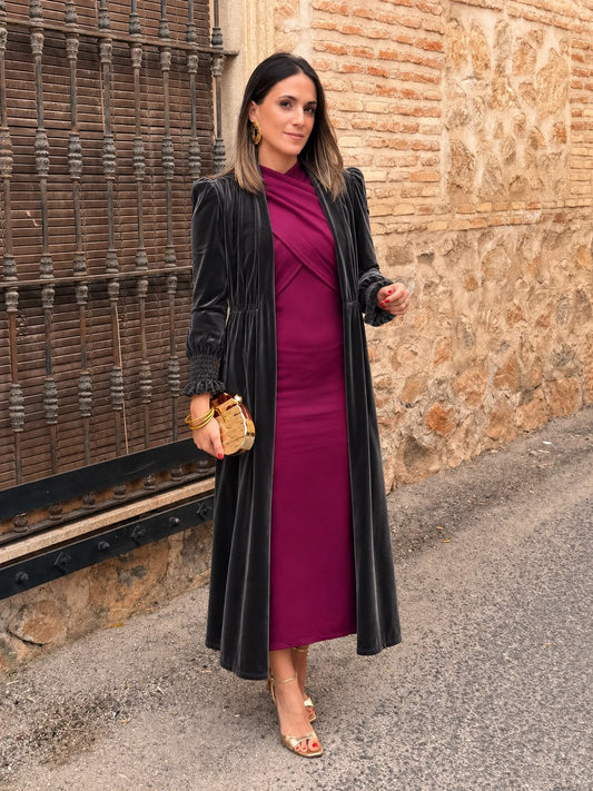 Patricia | Abrigo de fiesta de terciopelo - Gris