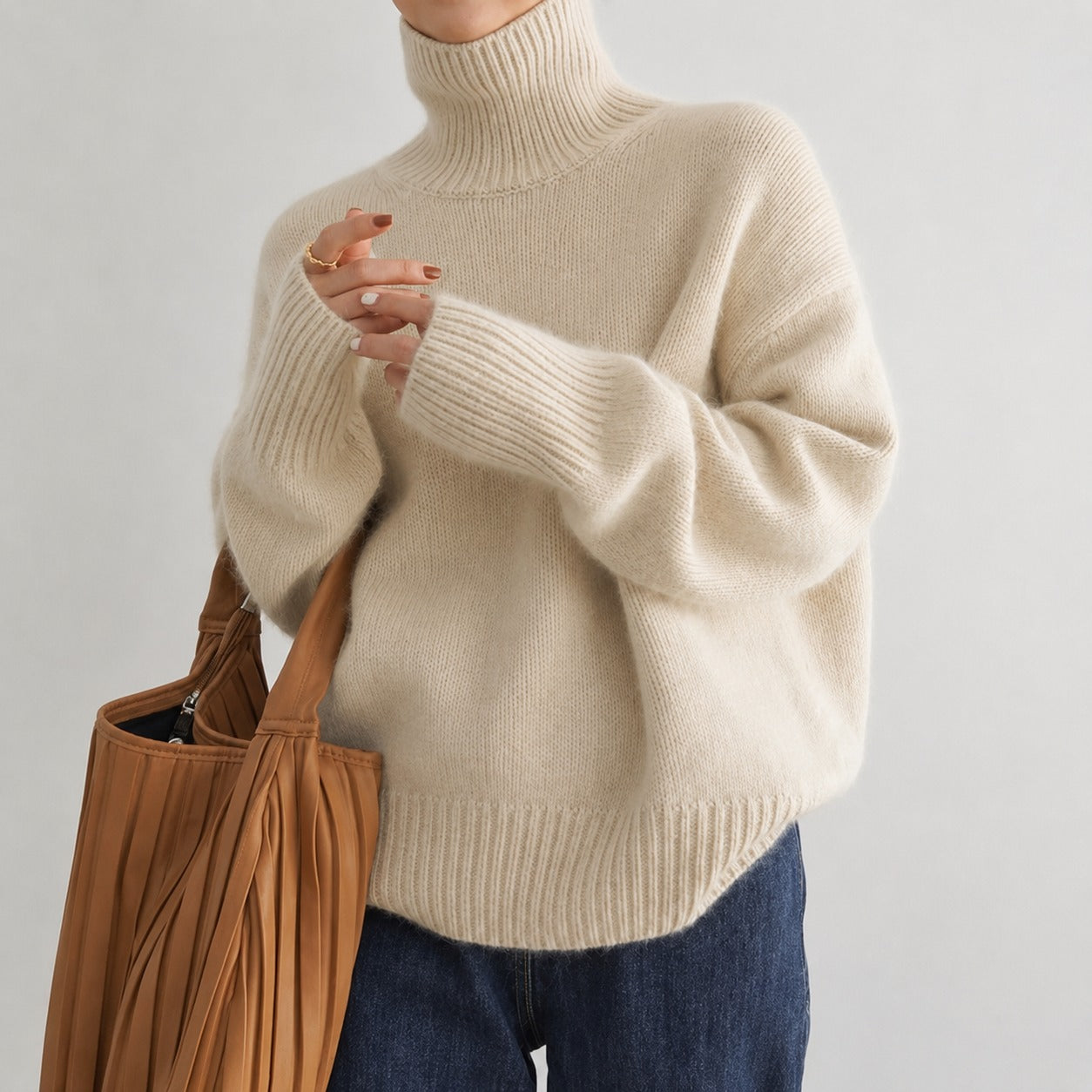 Lea - Jersey de cuello alto amplio para mujer