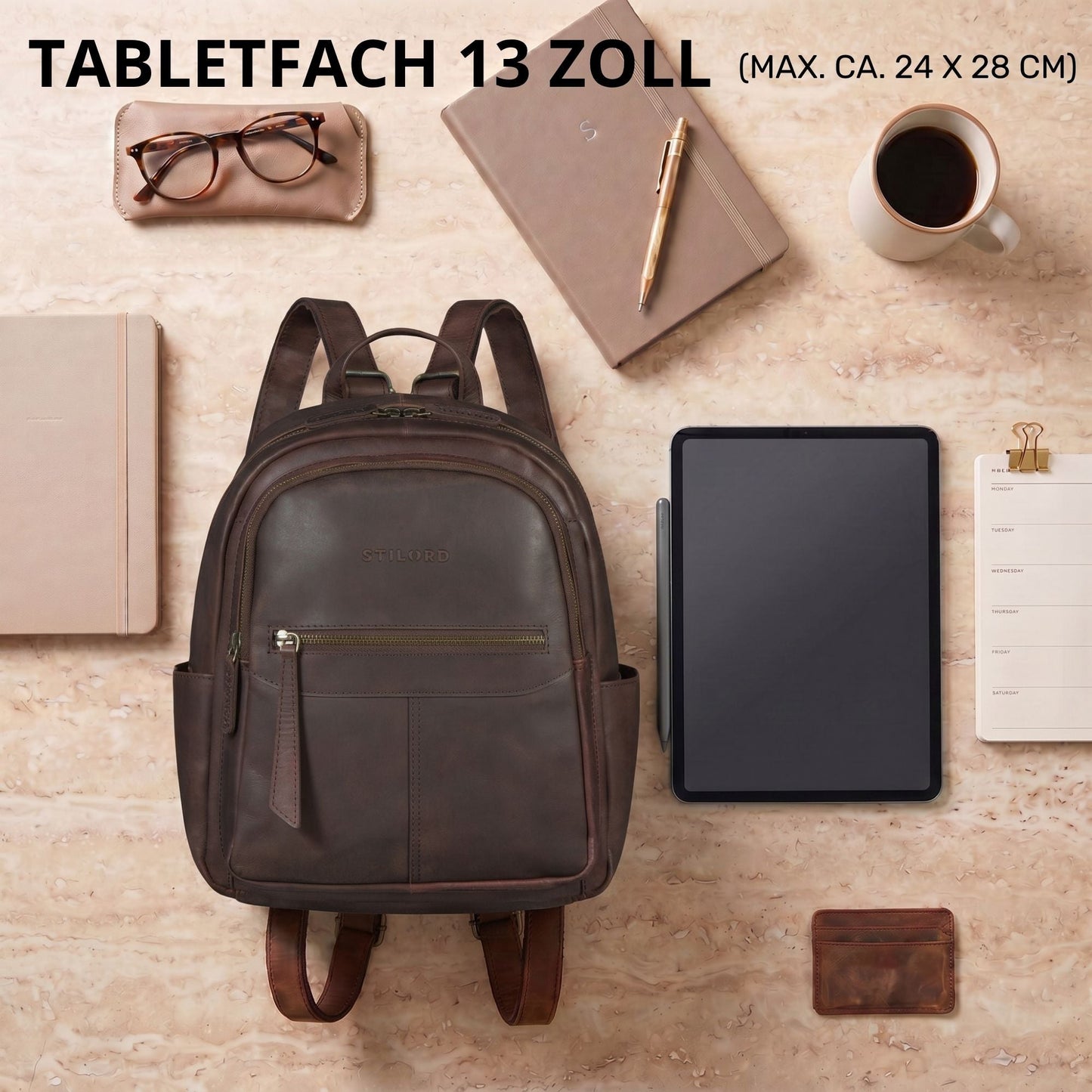 "Lisa" Mochila Mujer Piel Mediana Para Tablet 13 Pulgadas