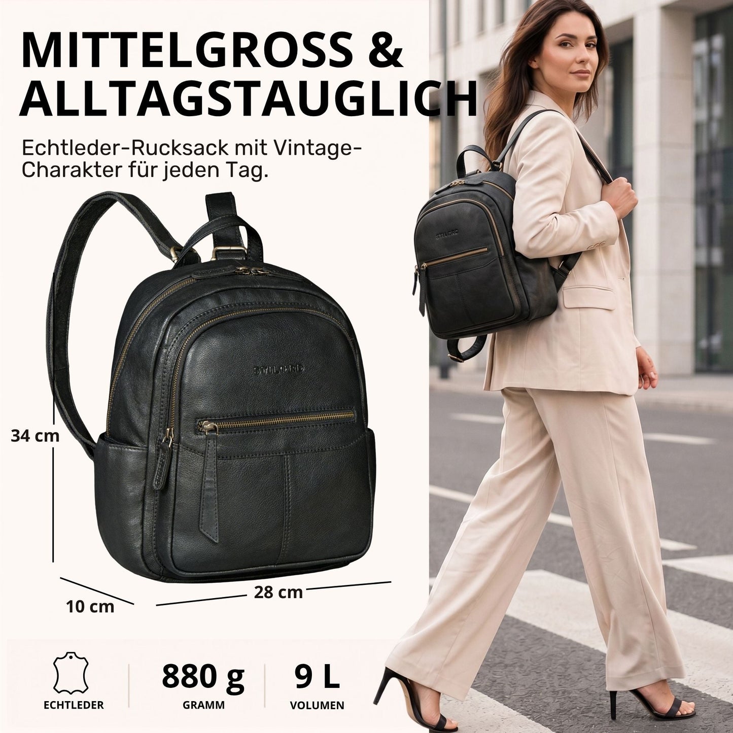 "Lisa" Mochila Mujer Piel Mediana Para Tablet 13 Pulgadas
