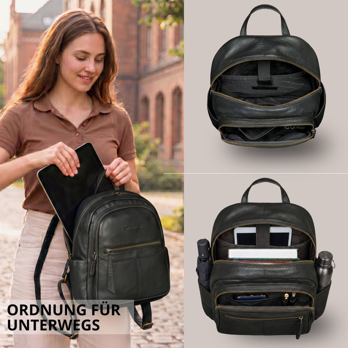 "Lisa" Mochila Mujer Piel Mediana Para Tablet 13 Pulgadas