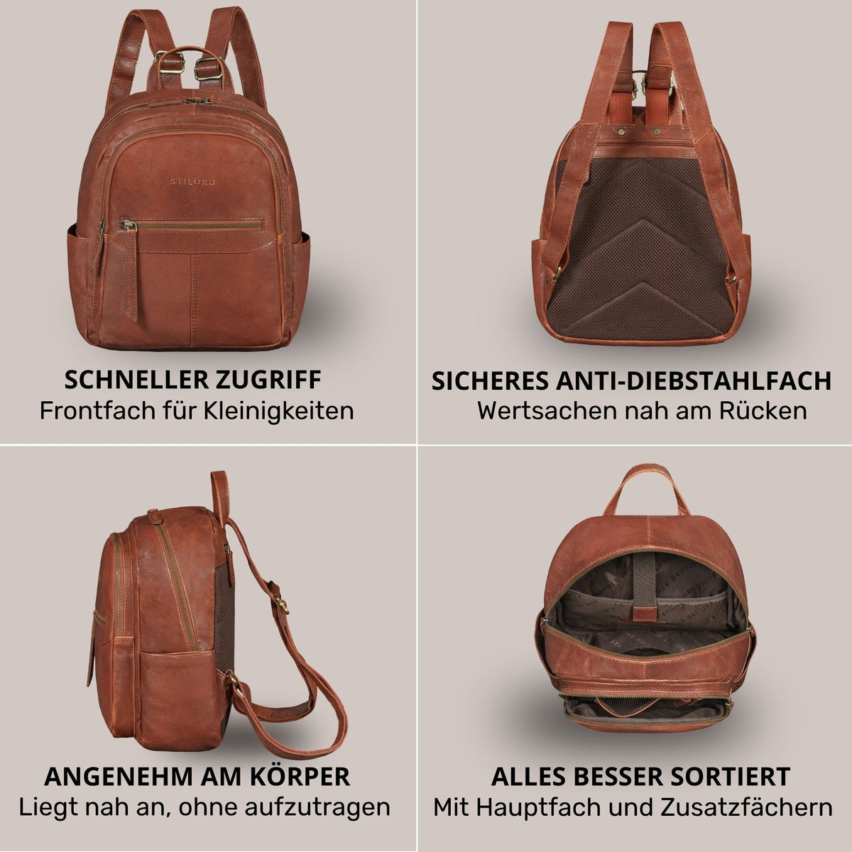 "Lisa" Mochila Mujer Piel Mediana Para Tablet 13 Pulgadas