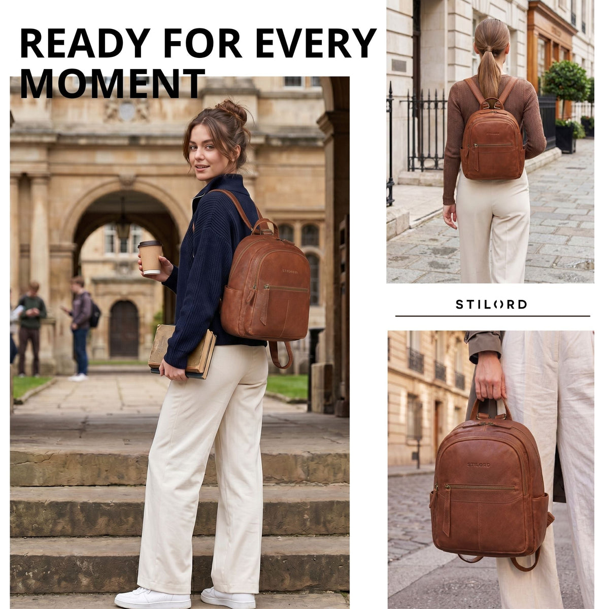 "Lisa" Mochila Mujer Piel Mediana Para Tablet 13 Pulgadas