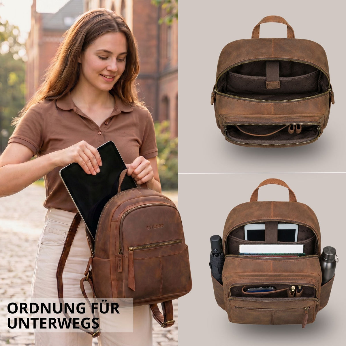 "Lisa" Mochila Mujer Piel Mediana Para Tablet 13 Pulgadas