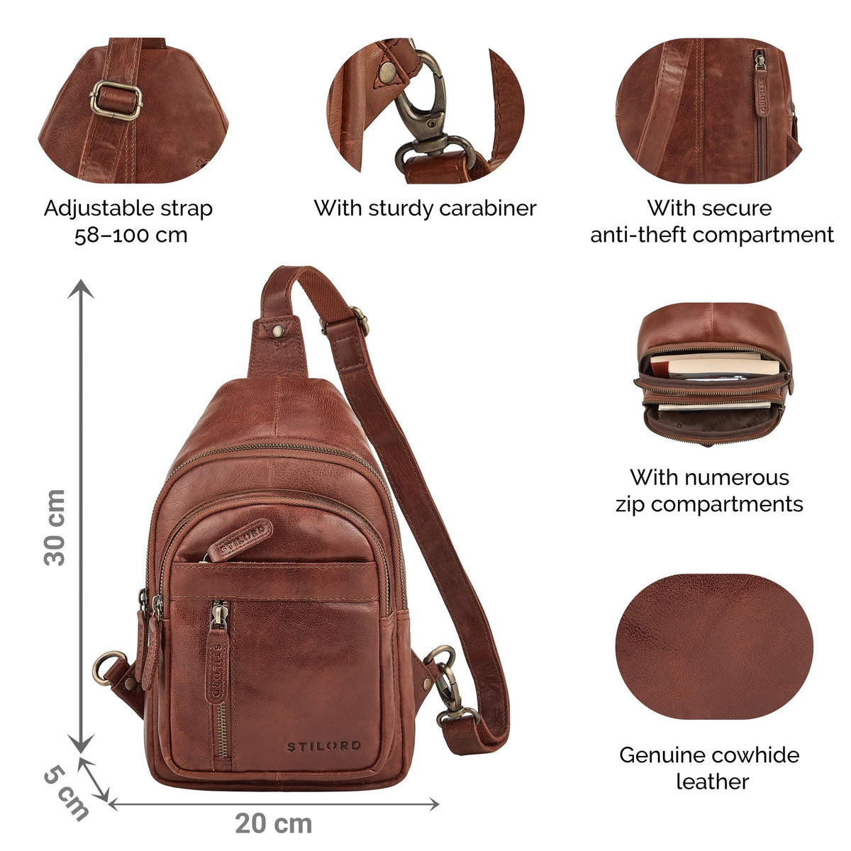 "Montego" 2 En 1 Grande Bolso Pecho Hombre de Piel Genuino
