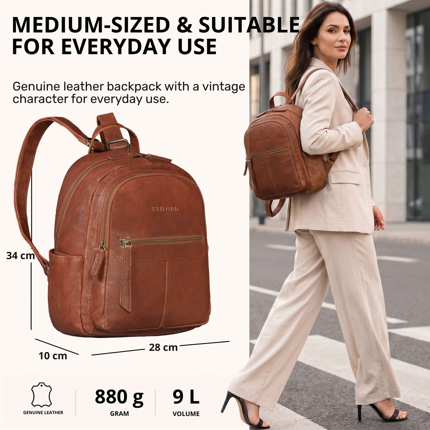"Lisa" Mochila Mujer Piel Mediana Para Tablet 13 Pulgadas