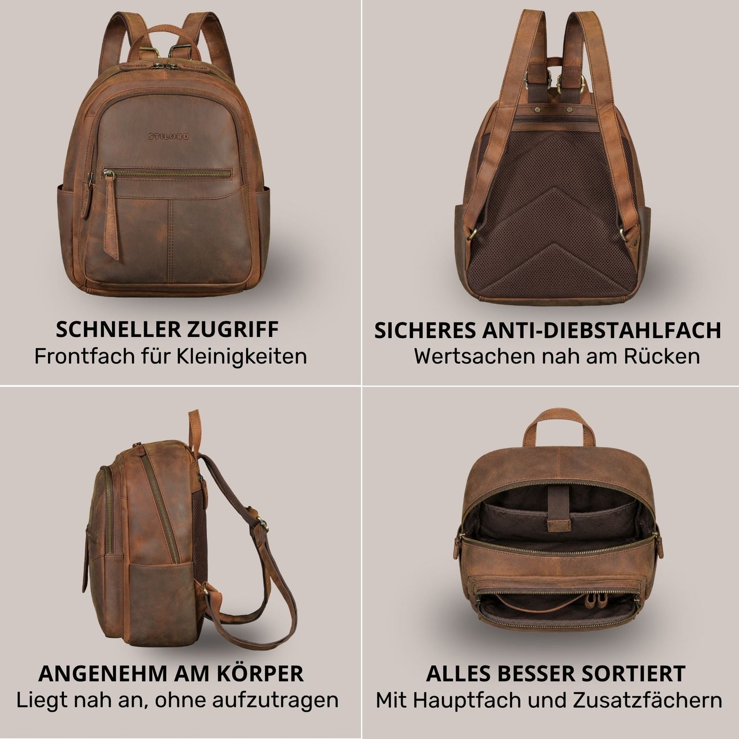 "Lisa" Mochila Mujer Piel Mediana Para Tablet 13 Pulgadas