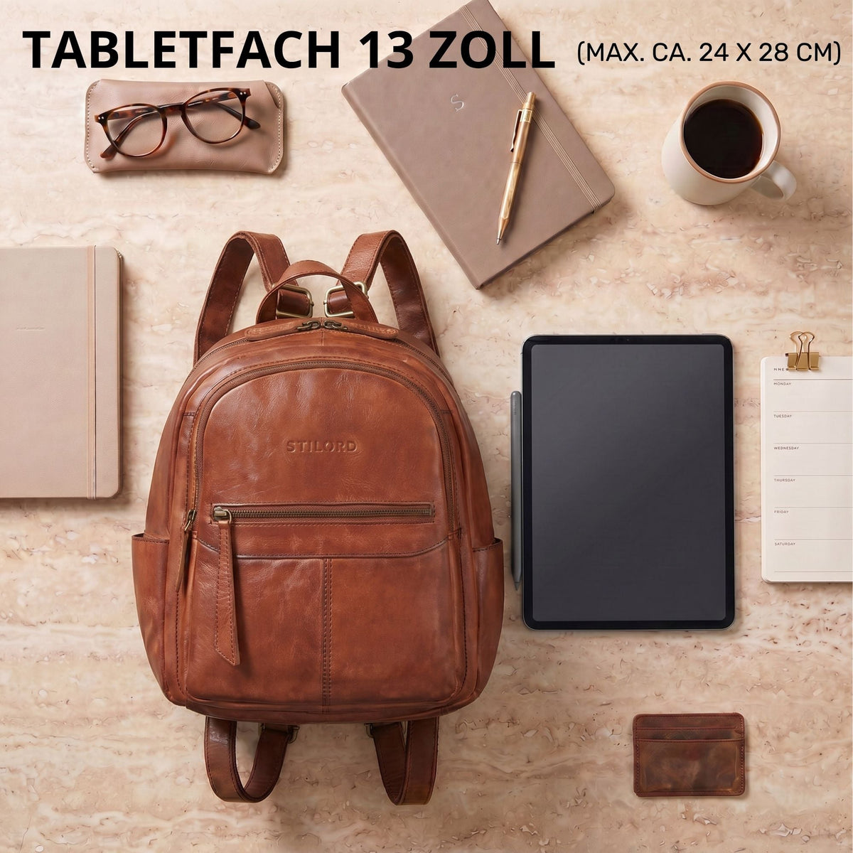 "Lisa" Mochila Mujer Piel Mediana Para Tablet 13 Pulgadas