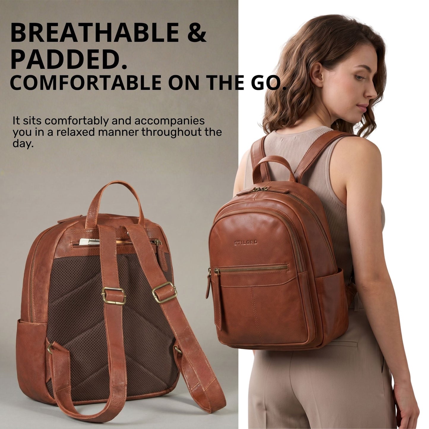 "Lisa" Mochila Mujer Piel Mediana Para Tablet 13 Pulgadas