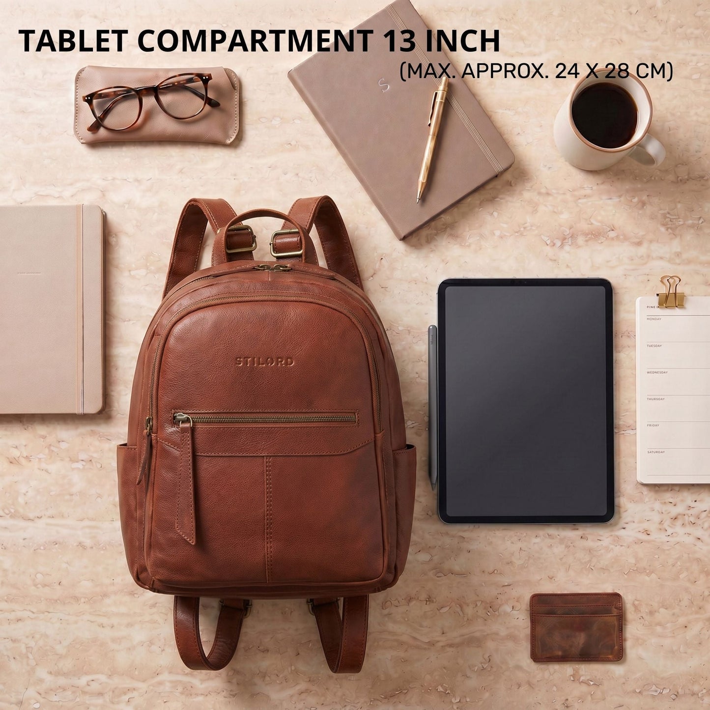"Lisa" Mochila Mujer Piel Mediana Para Tablet 13 Pulgadas