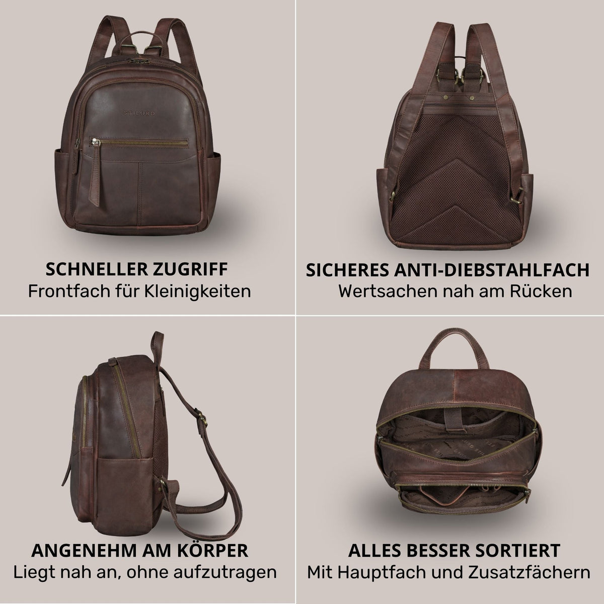 "Lisa" Mochila Mujer Piel Mediana Para Tablet 13 Pulgadas