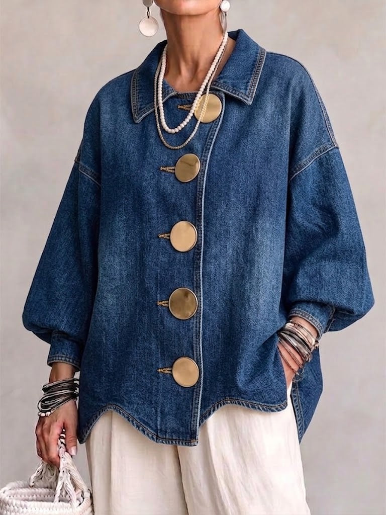 Chaqueta vaquera extragrande con cuello y botones metálicos grandes