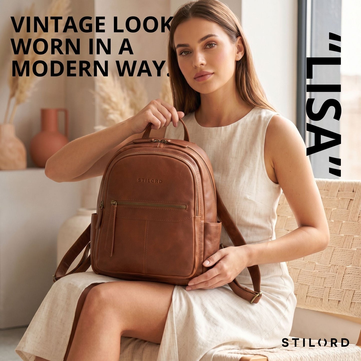 "Lisa" Mochila Mujer Piel Mediana Para Tablet 13 Pulgadas