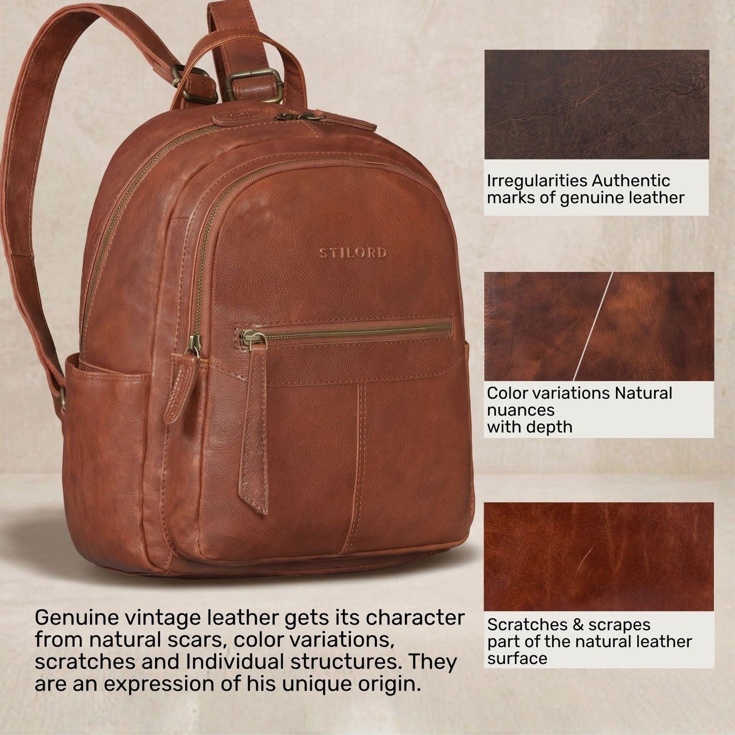 "Lisa" Mochila Mujer Piel Mediana Para Tablet 13 Pulgadas
