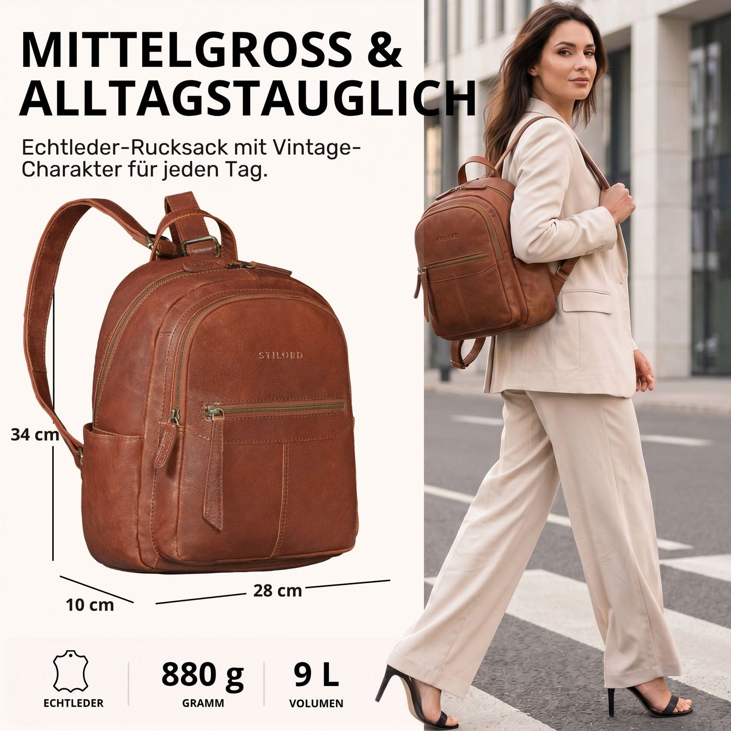 "Lisa" Mochila Mujer Piel Mediana Para Tablet 13 Pulgadas