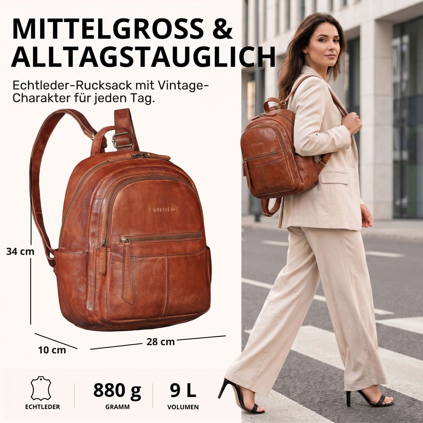 "Lisa" Mochila Mujer Piel Mediana Para Tablet 13 Pulgadas
