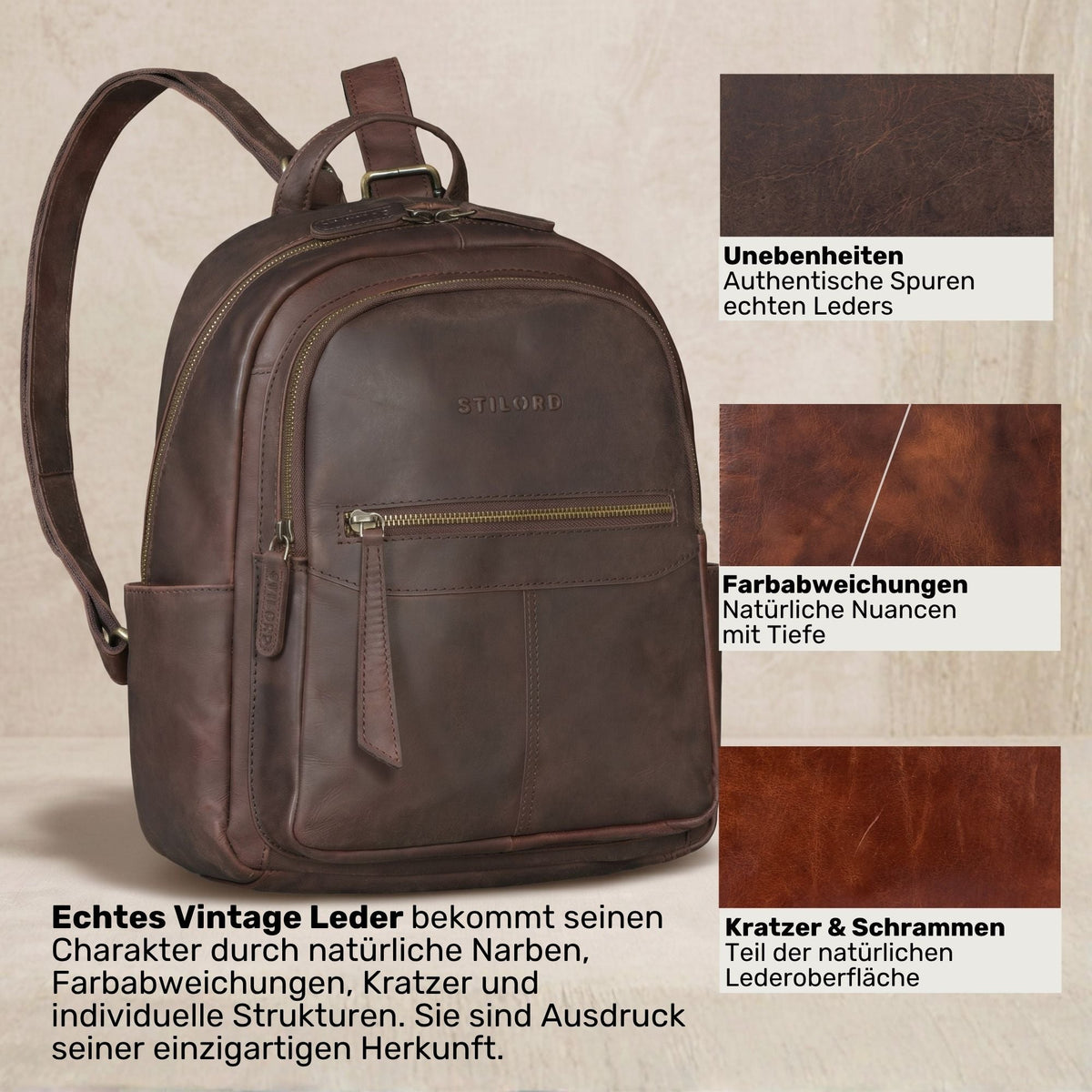 "Lisa" Mochila Mujer Piel Mediana Para Tablet 13 Pulgadas