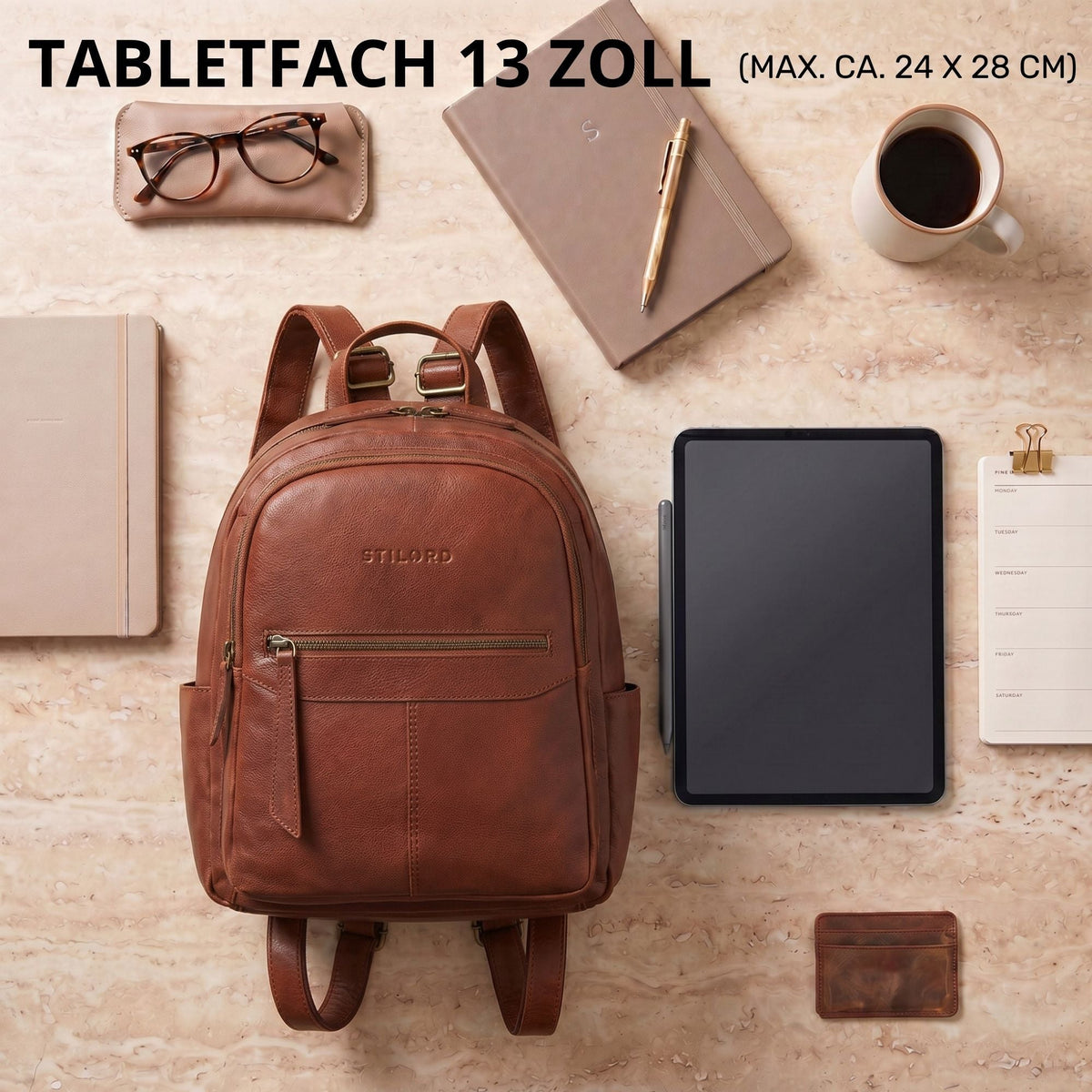 "Lisa" Mochila Mujer Piel Mediana Para Tablet 13 Pulgadas