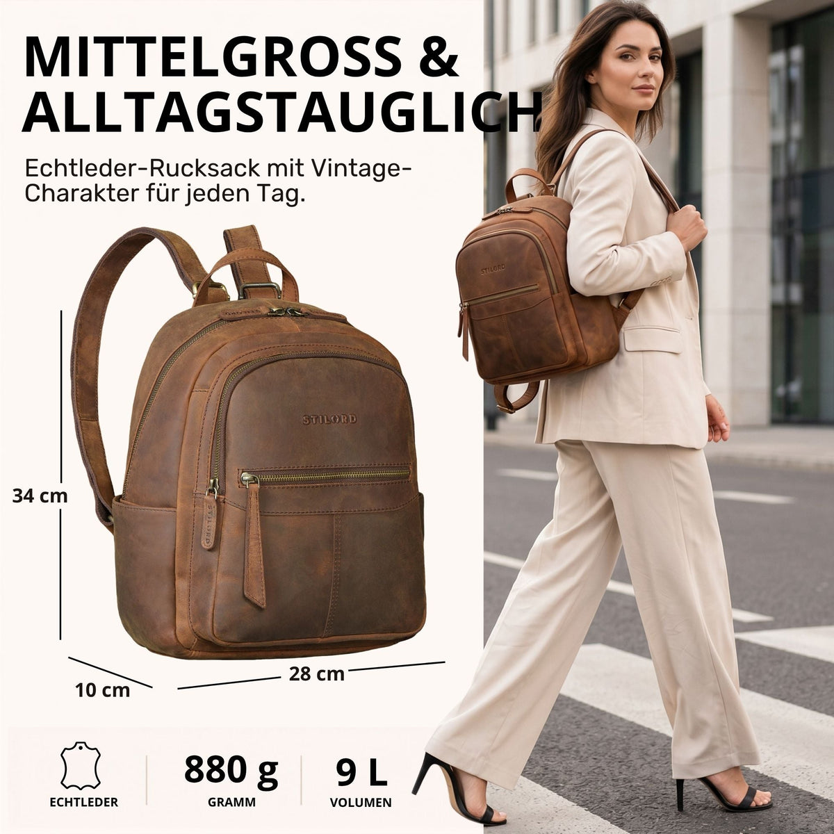 "Lisa" Mochila Mujer Piel Mediana Para Tablet 13 Pulgadas