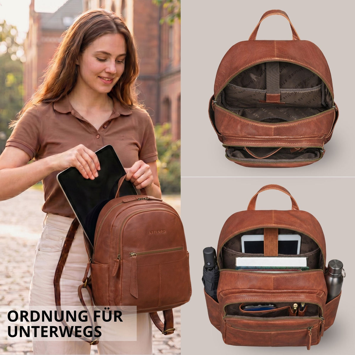 "Lisa" Mochila Mujer Piel Mediana Para Tablet 13 Pulgadas