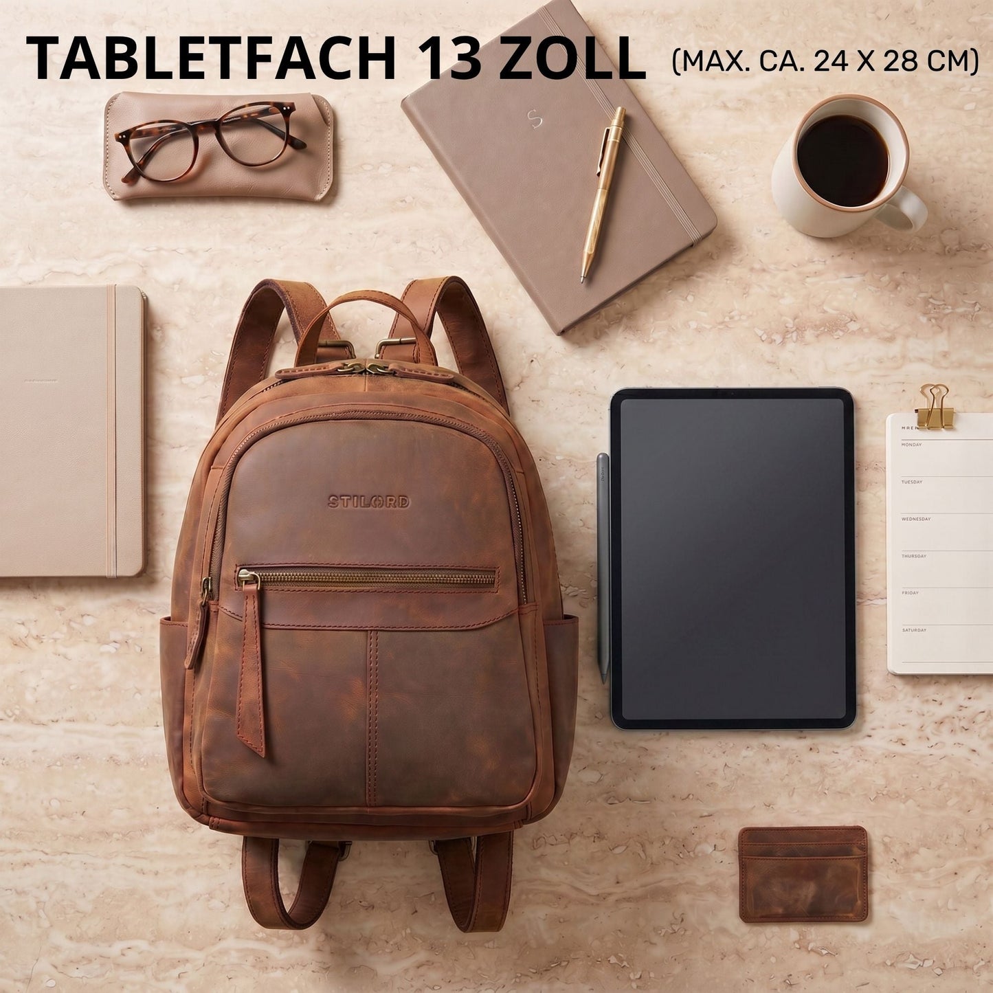 "Lisa" Mochila Mujer Piel Mediana Para Tablet 13 Pulgadas