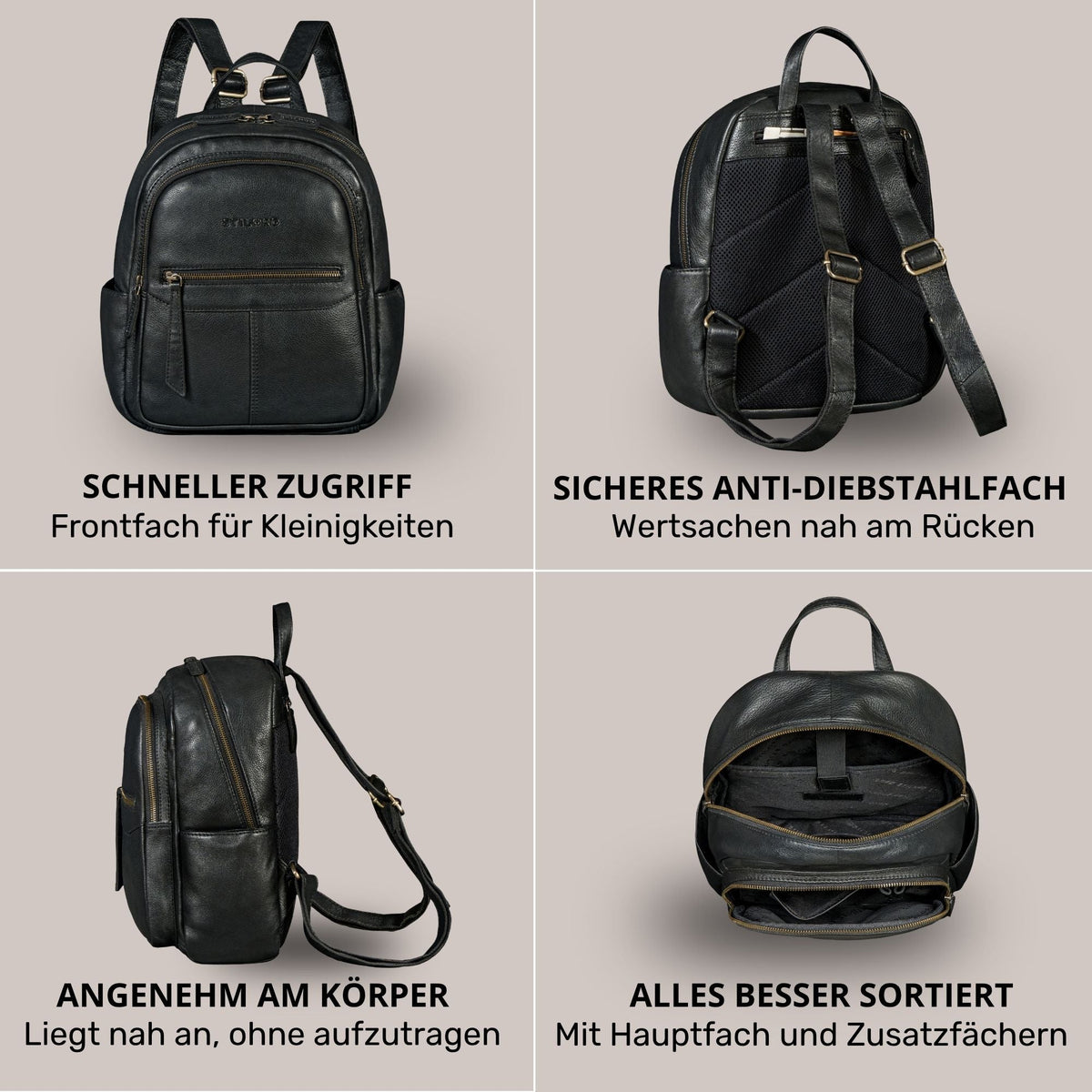 "Lisa" Mochila Mujer Piel Mediana Para Tablet 13 Pulgadas