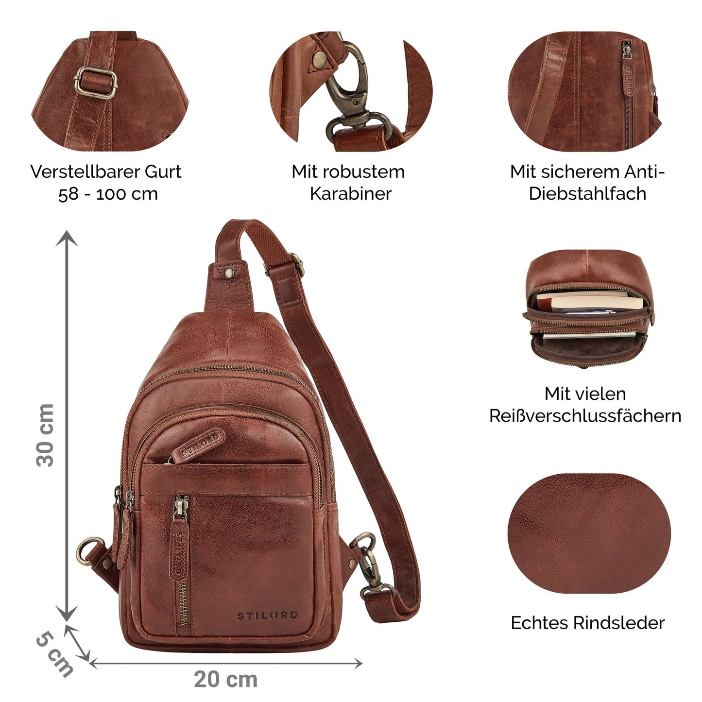 "Montego" 2 En 1 Grande Bolso Pecho Hombre de Piel Genuino