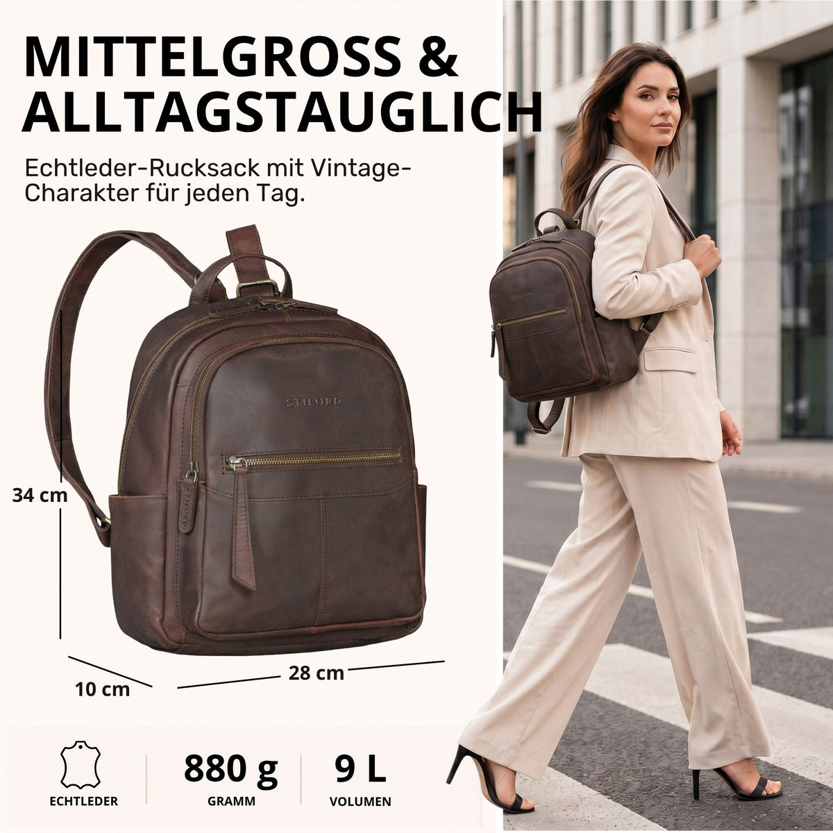 "Lisa" Mochila Mujer Piel Mediana Para Tablet 13 Pulgadas
