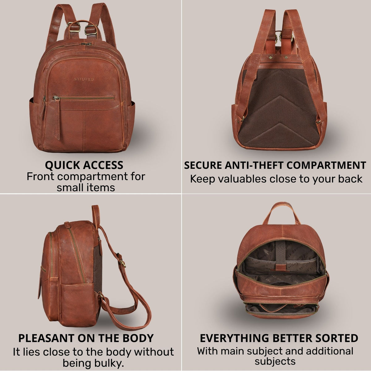 "Lisa" Mochila Mujer Piel Mediana Para Tablet 13 Pulgadas