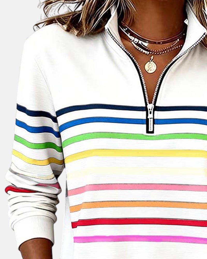 BELLUCCI MILANO | SUDADERA CON CUELLO CON CREMALLERA CORTA A RAYAS PARA MUJER