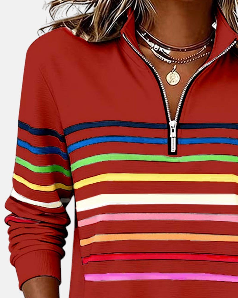 BELLUCCI MILANO | SUDADERA CON CUELLO CON CREMALLERA CORTA A RAYAS PARA MUJER