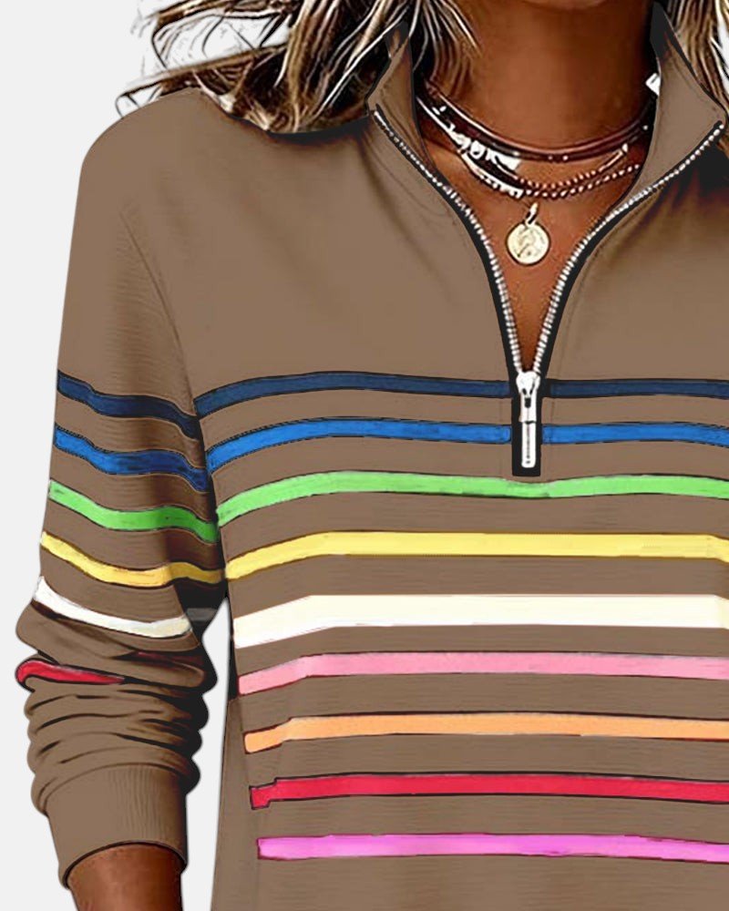BELLUCCI MILANO | SUDADERA CON CUELLO CON CREMALLERA CORTA A RAYAS PARA MUJER