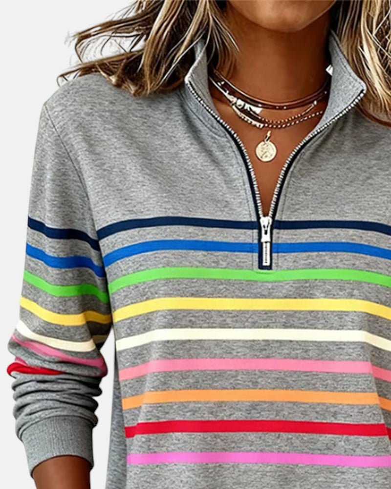 BELLUCCI MILANO | SUDADERA CON CUELLO CON CREMALLERA CORTA A RAYAS PARA MUJER