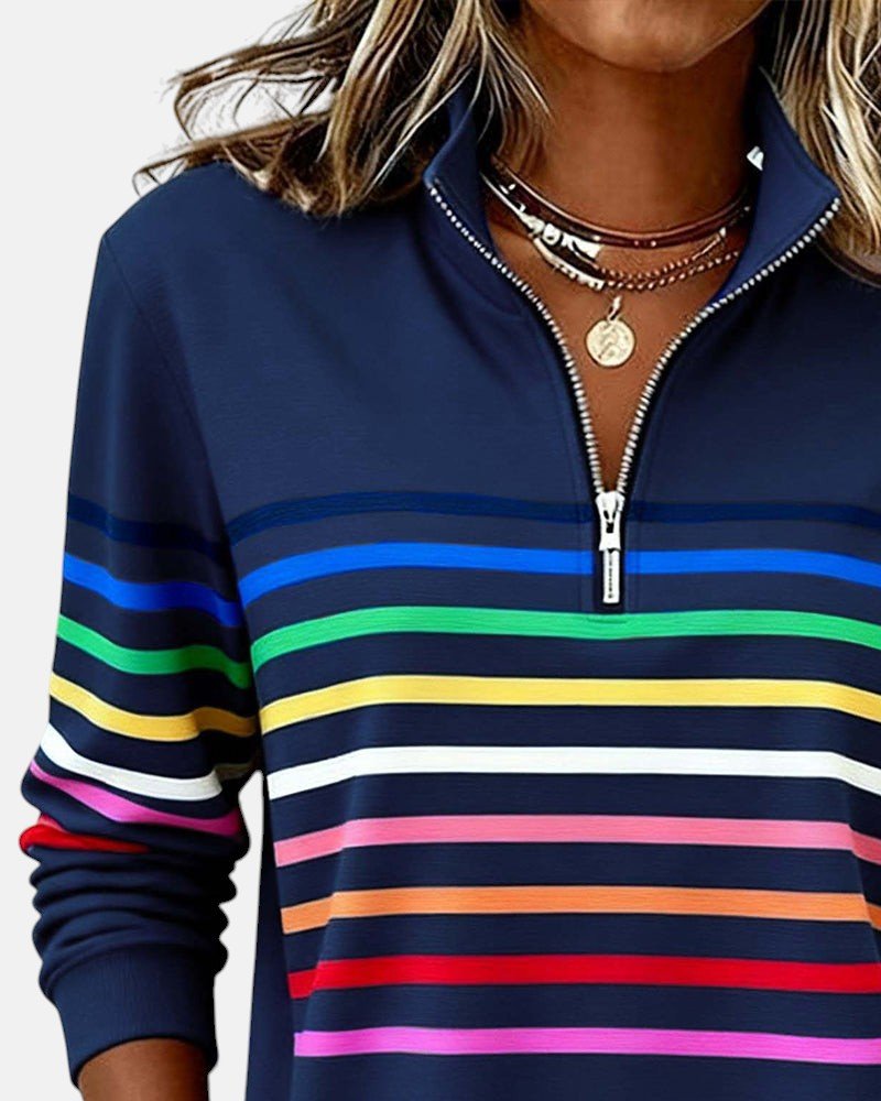 BELLUCCI MILANO | SUDADERA CON CUELLO CON CREMALLERA CORTA A RAYAS PARA MUJER